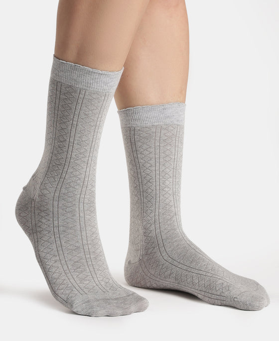 Modal Blend Fabric Scalloped Welt Crew Length Socks with StayFresh Treatment - Steel Grey Melange