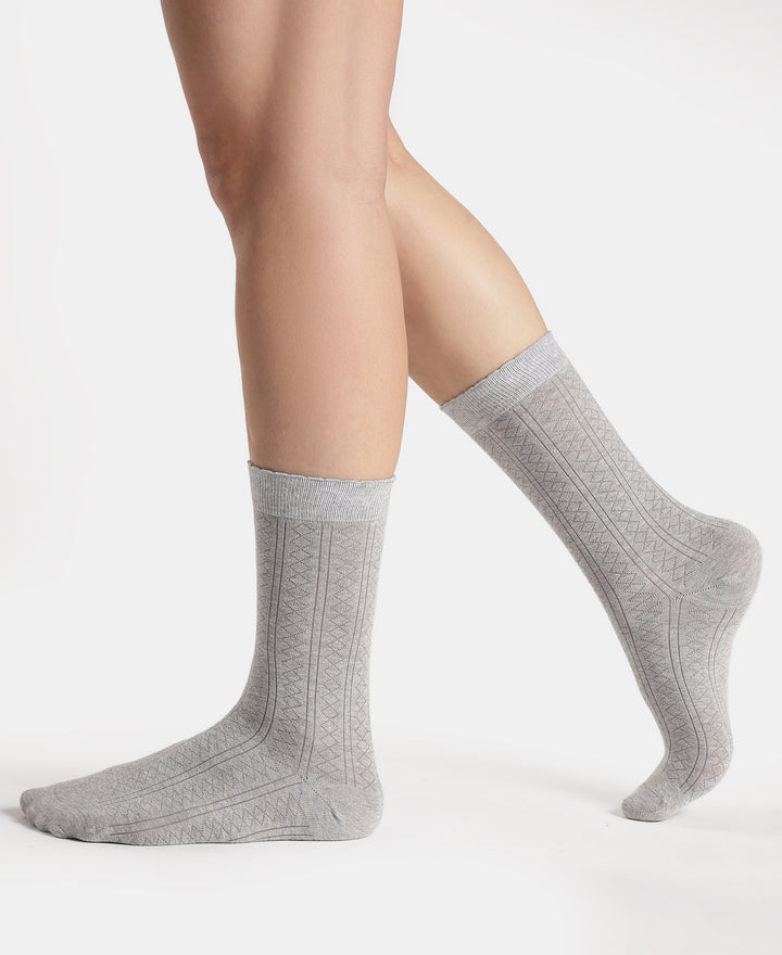 Modal Blend Fabric Scalloped Welt Crew Length Socks with StayFresh Treatment - Steel Grey Melange
