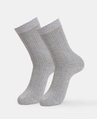 Modal Blend Fabric Scalloped Welt Crew Length Socks with StayFresh Treatment - Steel Grey Melange