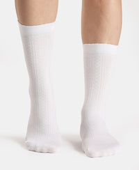 Modal Blend Fabric Scalloped Welt Crew Length Socks with StayFresh Treatment - White