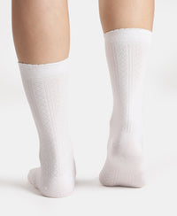 Modal Blend Fabric Scalloped Welt Crew Length Socks with StayFresh Treatment - White