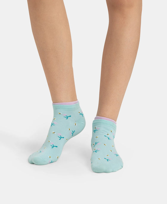 Compact Cotton Stretch Low Show Socks with StayFresh Treatment - Orchid Bloom & Pastel Turquiose (Pack of 2)