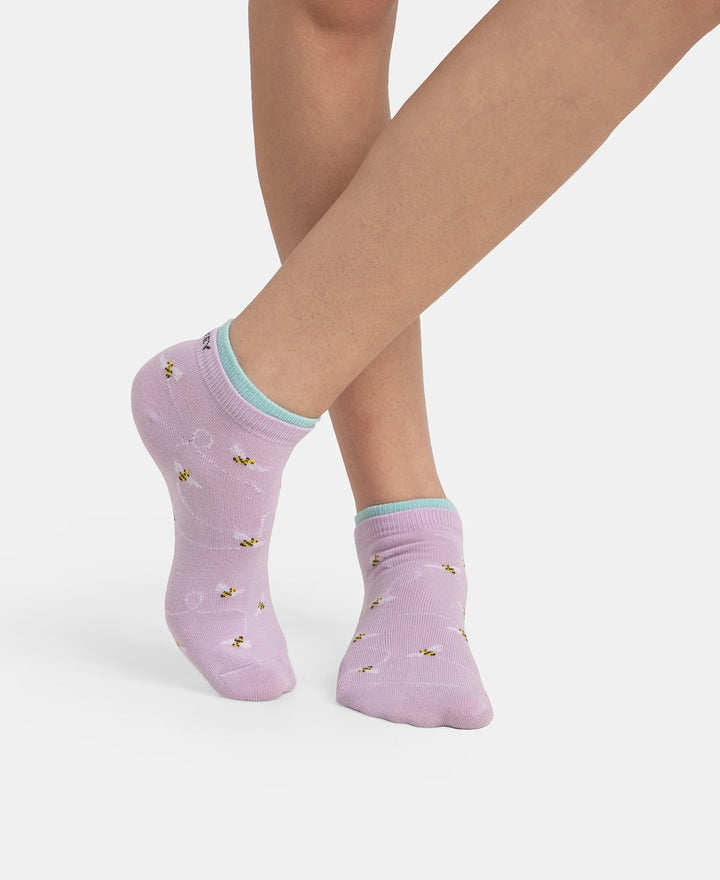 Compact Cotton Stretch Low Show Socks with StayFresh Treatment - Orchid Bloom & Pastel Turquiose (Pack of 2)