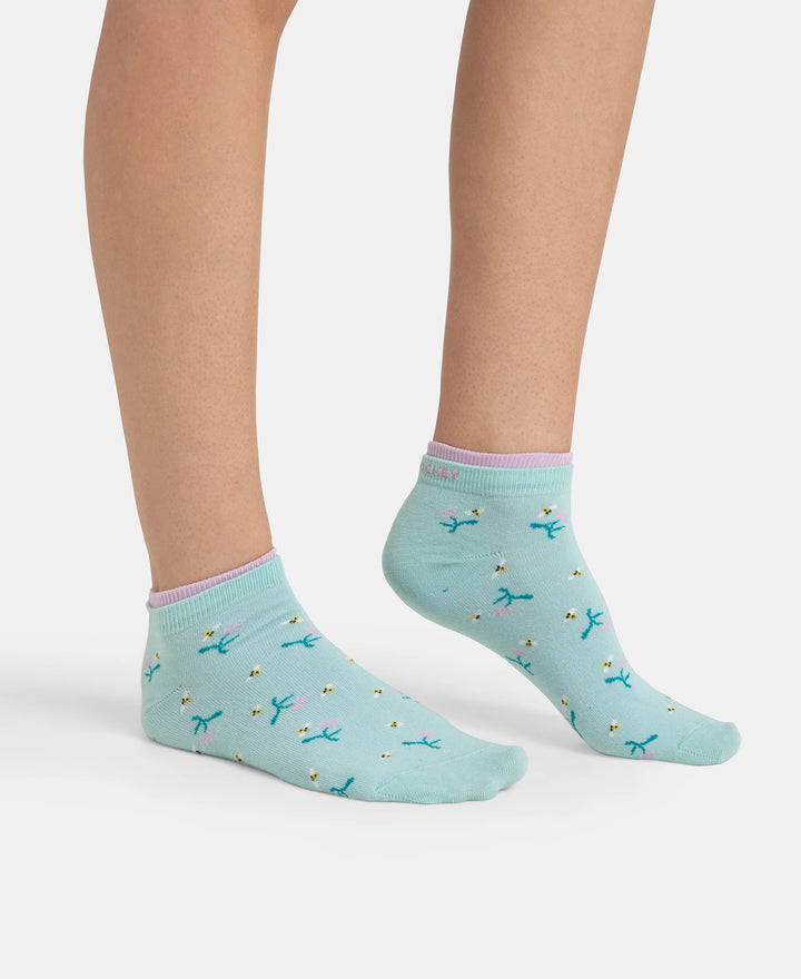Compact Cotton Stretch Low Show Socks with StayFresh Treatment - Orchid Bloom & Pastel Turquiose (Pack of 2)