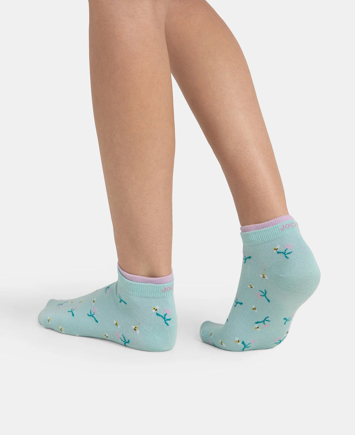 Compact Cotton Stretch Low Show Socks with StayFresh Treatment - Orchid Bloom & Pastel Turquiose (Pack of 2)