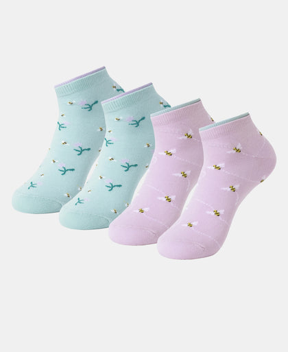 Compact Cotton Stretch Low Show Socks with StayFresh Treatment - Orchid Bloom & Pastel Turquiose (Pack of 2)