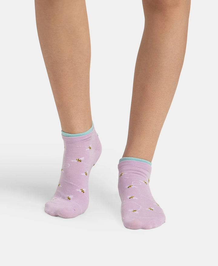 Compact Cotton Stretch Low Show Socks with StayFresh Treatment - Orchid Bloom & Pastel Turquiose (Pack of 2)