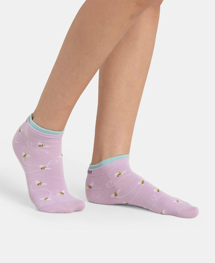 Compact Cotton Stretch Low Show Socks with StayFresh Treatment - Orchid Bloom & Pastel Turquiose (Pack of 2)
