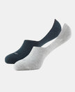 Compact Cotton Stretch No Show Socks with StayFresh Treatment - Black & Grey Melange (Pack of 2)
