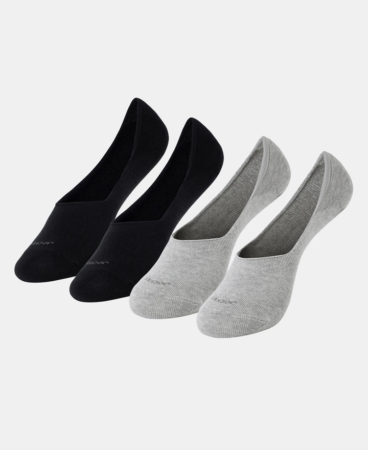 Compact Cotton Stretch No Show Socks with StayFresh Treatment - Black & Grey Melange (Pack of 2)