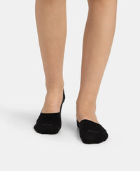 Compact Cotton Stretch No Show Socks with StayFresh Treatment - Black & Grey Melange (Pack of 2)