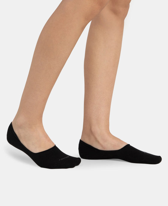 Compact Cotton Stretch No Show Socks with StayFresh Treatment - Black & Grey Melange (Pack of 2)