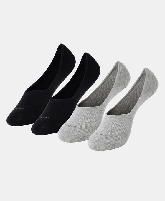 Compact Cotton Stretch No Show Socks with StayFresh Treatment - Black & Grey Melange (Pack of 2)
