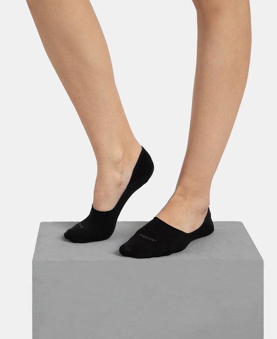 Compact Cotton Stretch No Show Socks with StayFresh Treatment - Black & Grey Melange (Pack of 2)
