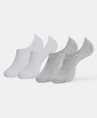 Compact Cotton Stretch No Show Socks with StayFresh Treatment - White & Steel Grey Melange (Pack of 2)