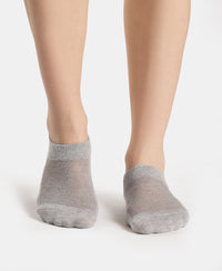 Compact Cotton Stretch No Show Socks with StayFresh Treatment - White & Steel Grey Melange (Pack of 2)