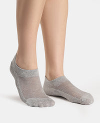 Compact Cotton Stretch No Show Socks with StayFresh Treatment - White & Steel Grey Melange (Pack of 2)