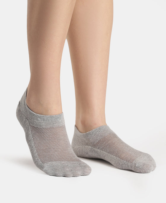 Compact Cotton Stretch No Show Socks with StayFresh Treatment - White & Steel Grey Melange (Pack of 2)