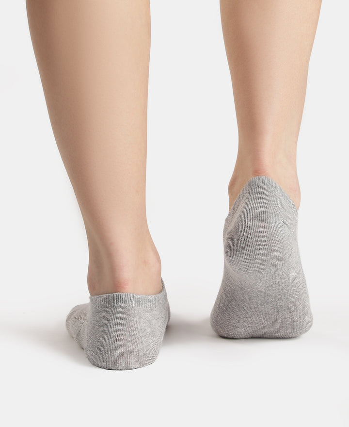 Compact Cotton Stretch No Show Socks with StayFresh Treatment - White & Steel Grey Melange (Pack of 2)