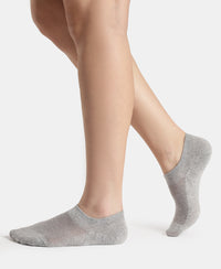 Compact Cotton Stretch No Show Socks with StayFresh Treatment - White & Steel Grey Melange (Pack of 2)