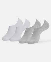 Compact Cotton Stretch No Show Socks with StayFresh Treatment - White & Steel Grey Melange (Pack of 2)