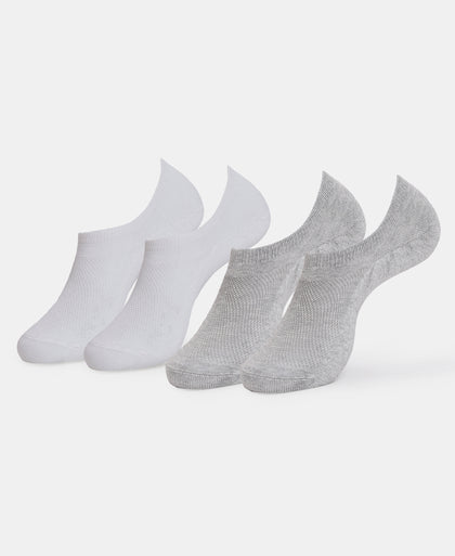 Compact Cotton Stretch No Show Socks with StayFresh Treatment - White & Steel Grey Melange (Pack of 2)