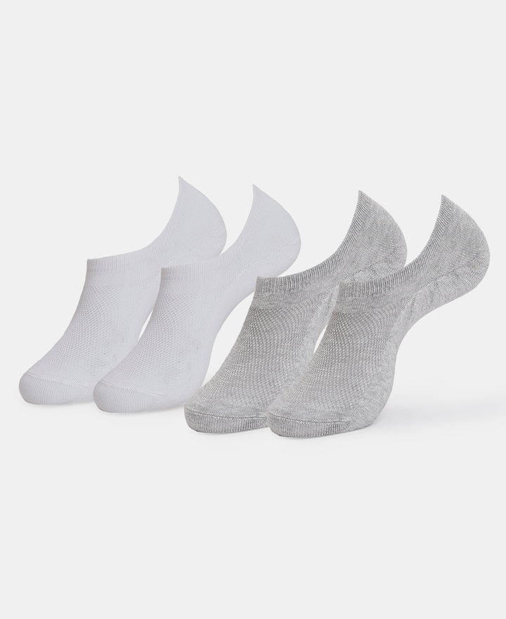 Compact Cotton Stretch No Show Socks with StayFresh Treatment - White & Steel Grey Melange (Pack of 2)
