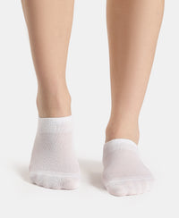 Compact Cotton Stretch No Show Socks with StayFresh Treatment - White & Steel Grey Melange (Pack of 2)