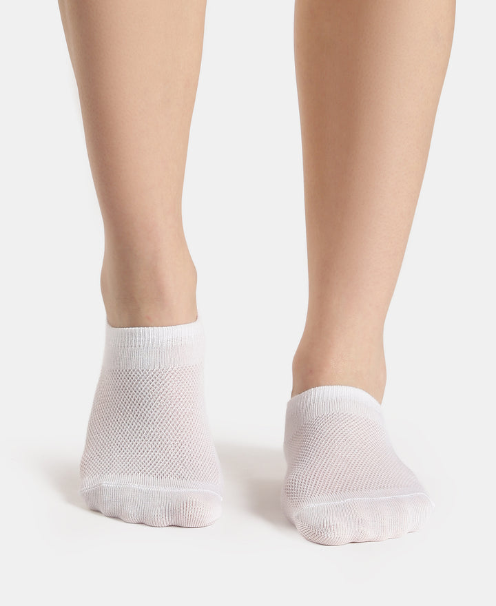 Compact Cotton Stretch No Show Socks with StayFresh Treatment - White & Steel Grey Melange (Pack of 2)
