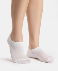 Compact Cotton Stretch No Show Socks with StayFresh Treatment - White & Steel Grey Melange (Pack of 2)