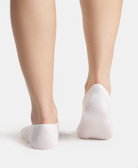 Compact Cotton Stretch No Show Socks with StayFresh Treatment - White & Steel Grey Melange (Pack of 2)