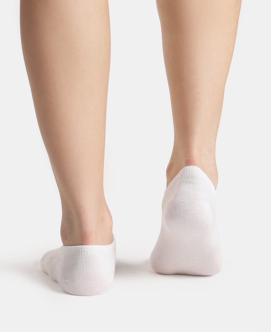 Compact Cotton Stretch No Show Socks with StayFresh Treatment - White & Steel Grey Melange (Pack of 2)