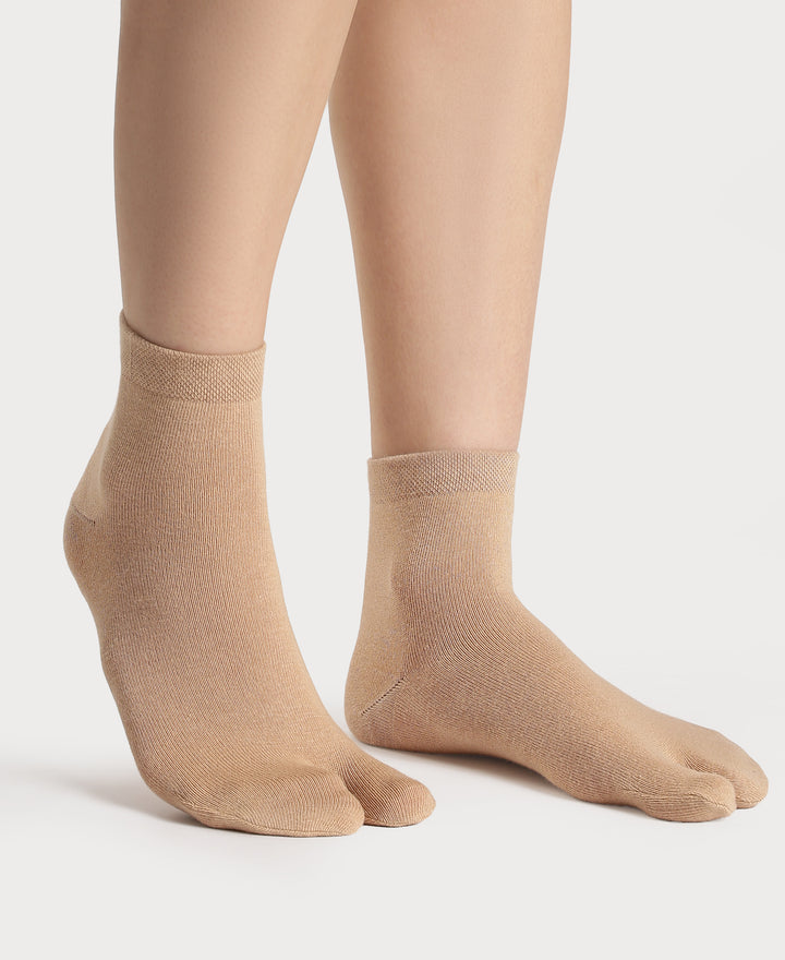 Compact Cotton Stretch Toe Socks with StayFresh Treatment - Skin & Black (Pack of 2)