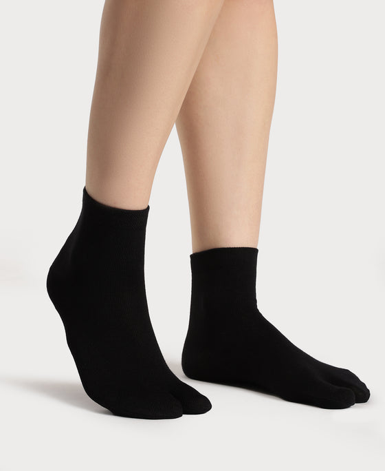 Compact Cotton Stretch Toe Socks with StayFresh Treatment - Skin & Black (Pack of 2)