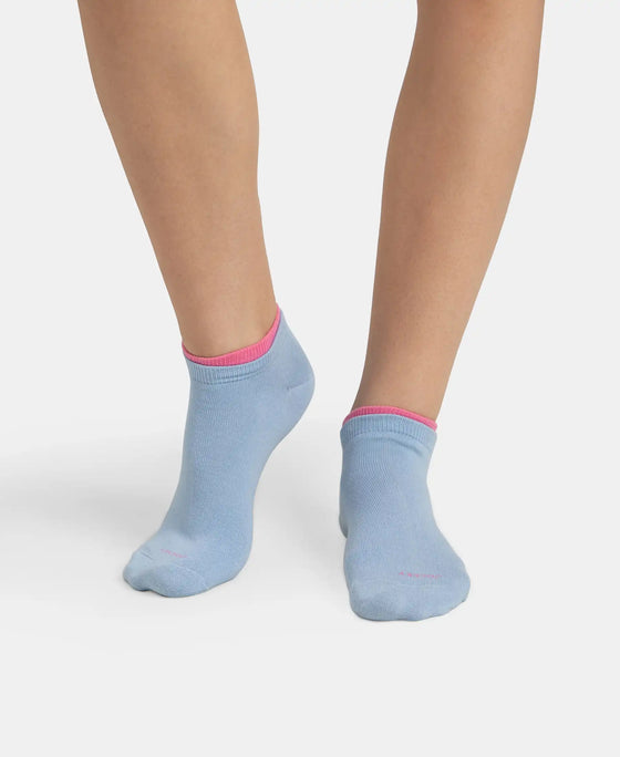 Compact Cotton Stretch Solid Low Show Socks with Stay Fresh Treatment - Aurora Pink & Chambray Blue (Pack of 2)