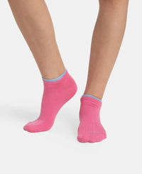 Compact Cotton Stretch Solid Low Show Socks with Stay Fresh Treatment - Aurora Pink & Chambray Blue (Pack of 2)