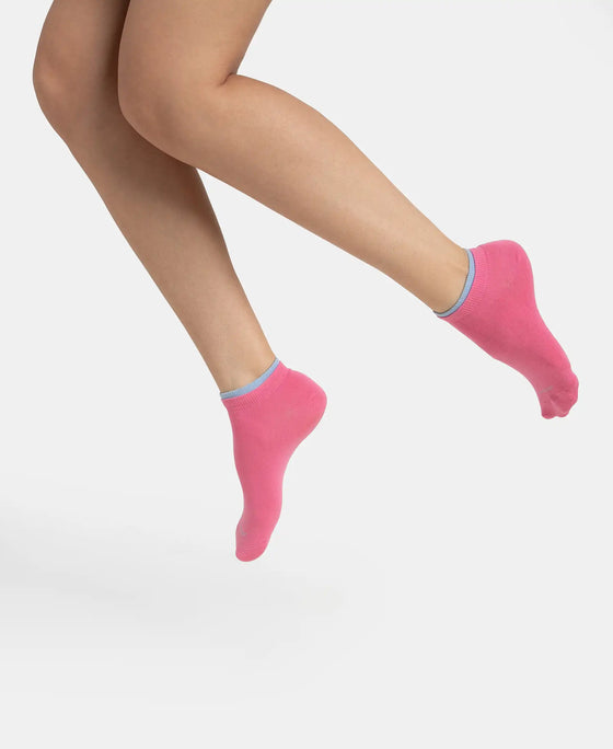 Compact Cotton Stretch Solid Low Show Socks with Stay Fresh Treatment - Aurora Pink & Chambray Blue (Pack of 2)