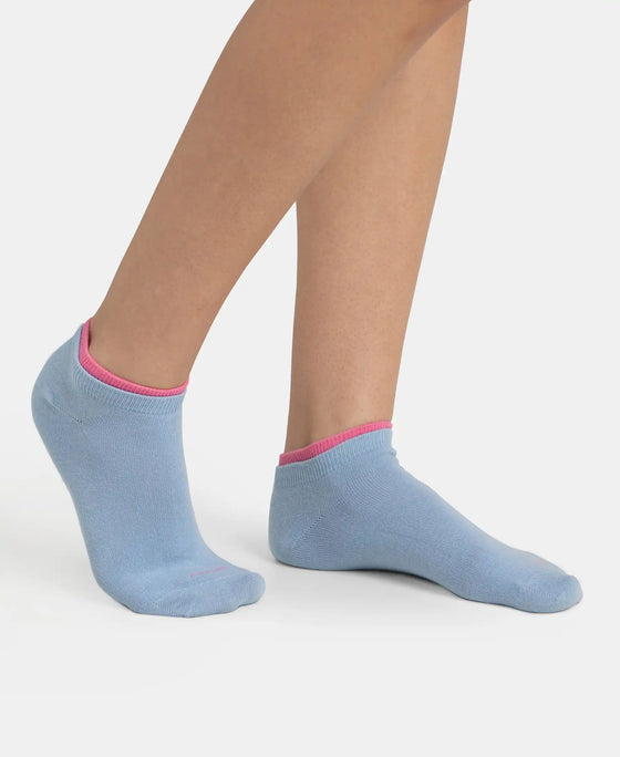 Compact Cotton Stretch Solid Low Show Socks with Stay Fresh Treatment - Aurora Pink & Chambray Blue (Pack of 2)