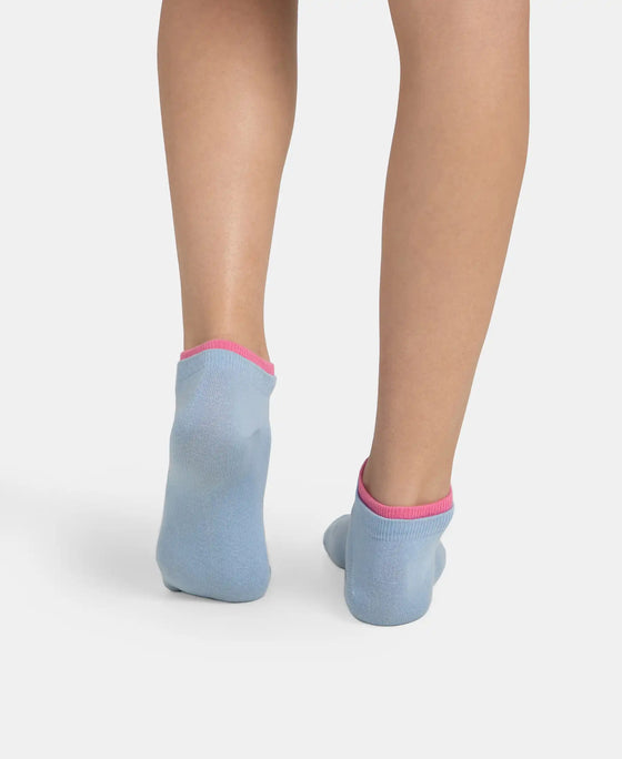 Compact Cotton Stretch Solid Low Show Socks with Stay Fresh Treatment - Aurora Pink & Chambray Blue (Pack of 2)