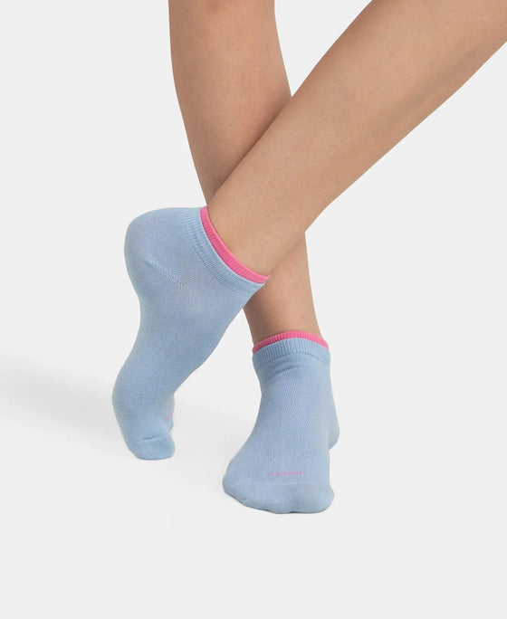 Compact Cotton Stretch Solid Low Show Socks with Stay Fresh Treatment - Aurora Pink & Chambray Blue (Pack of 2)