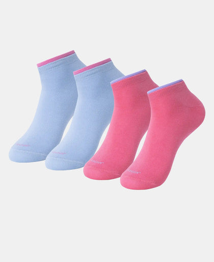 Compact Cotton Stretch Solid Low Show Socks with Stay Fresh Treatment - Aurora Pink & Chambray Blue (Pack of 2)