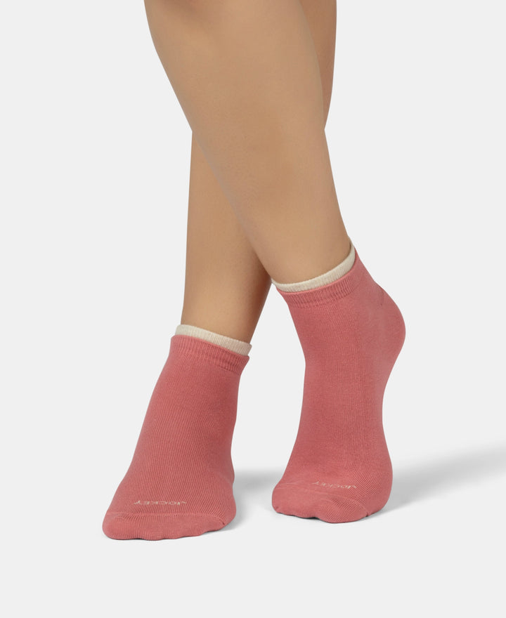 Compact Cotton Stretch Solid Low Show Socks with Stay Fresh Treatment - Cosmic Sky Melange & Rose Wine (Pack of 2)