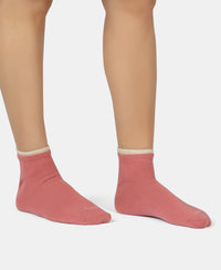 Compact Cotton Stretch Solid Low Show Socks with Stay Fresh Treatment - Cosmic Sky Melange & Rose Wine (Pack of 2)