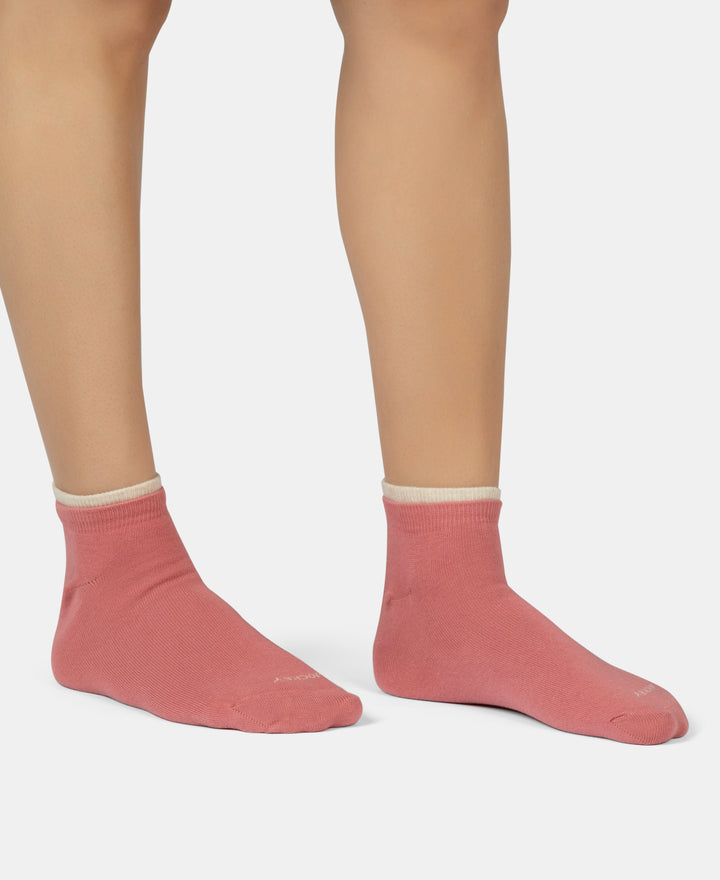 Compact Cotton Stretch Solid Low Show Socks with Stay Fresh Treatment - Cosmic Sky Melange & Rose Wine (Pack of 2)