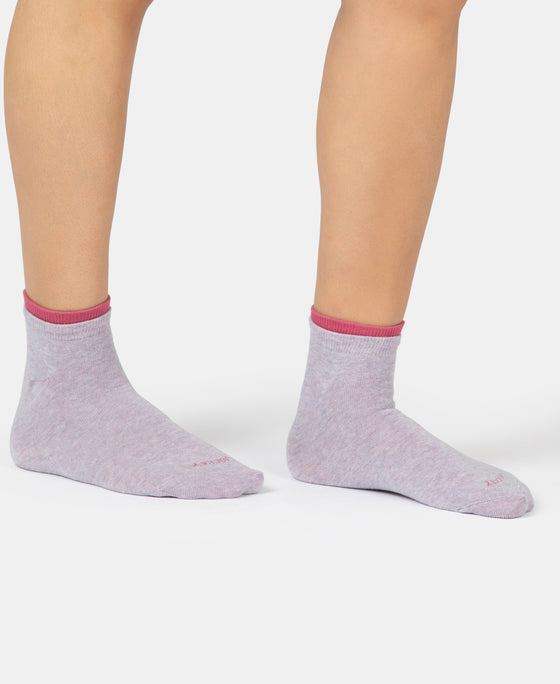 Compact Cotton Stretch Solid Low Show Socks with Stay Fresh Treatment - Cosmic Sky Melange & Rose Wine (Pack of 2)