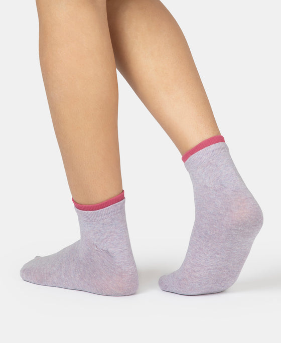 Compact Cotton Stretch Solid Low Show Socks with Stay Fresh Treatment - Cosmic Sky Melange & Rose Wine (Pack of 2)