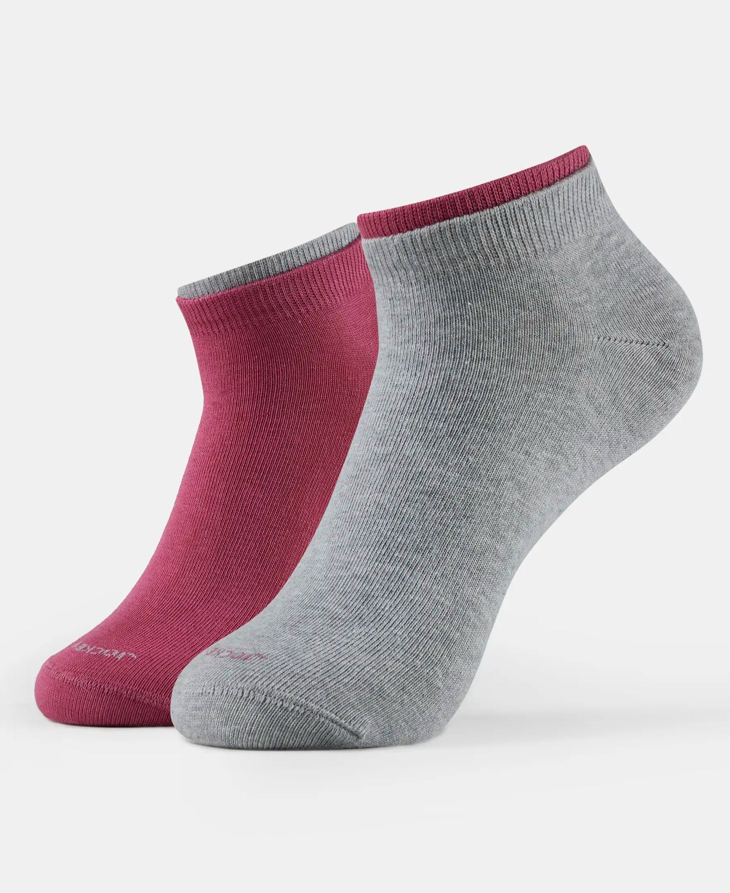 Compact Cotton Stretch Solid Low Show Socks with Stay Fresh Treatment - Grey Melange & Rose Wine(Pack of 2)