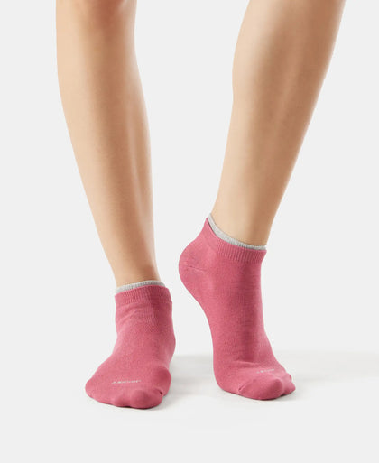 Compact Cotton Stretch Solid Low Show Socks with Stay Fresh Treatment - Grey Melange & Rose Wine(Pack of 2)