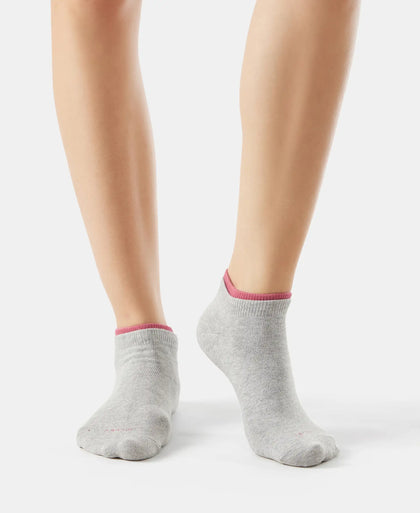 Compact Cotton Stretch Solid Low Show Socks with Stay Fresh Treatment - Grey Melange & Rose Wine(Pack of 2)