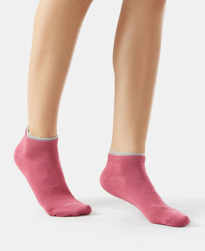 Compact Cotton Stretch Solid Low Show Socks with Stay Fresh Treatment - Grey Melange & Rose Wine(Pack of 2)